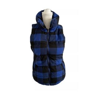 Old Navy Adult Buffalo Plaid Puffer Vest Blue Blck